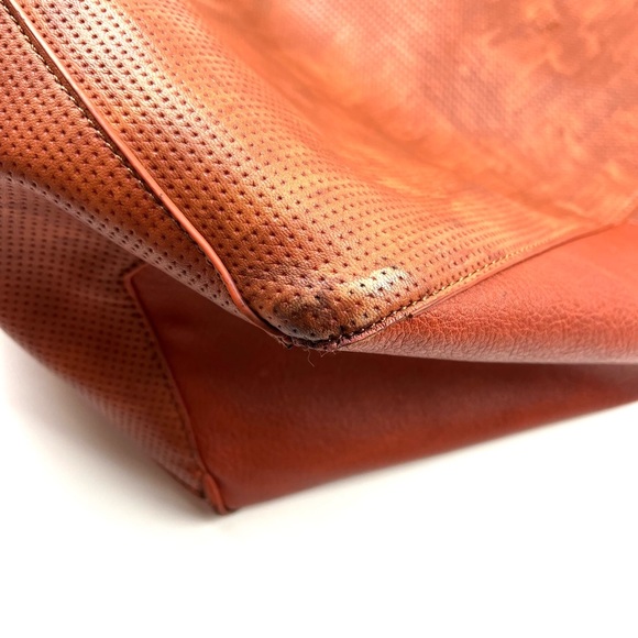 Anthropologie Tia saddle brown perforated vegan leather slouchy boho hobo bag - Picture 9 of 10